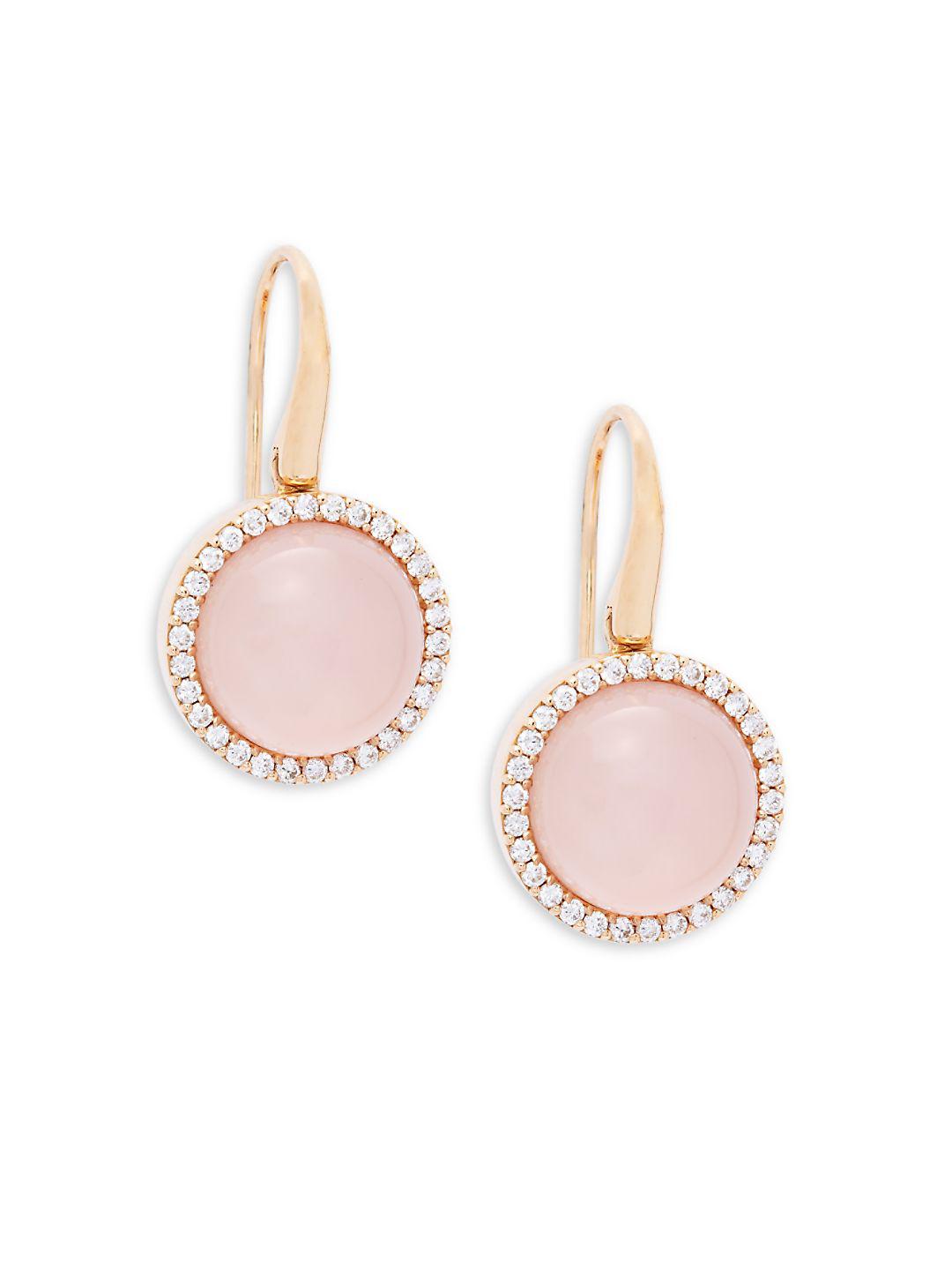 rose quartz diamond earrings