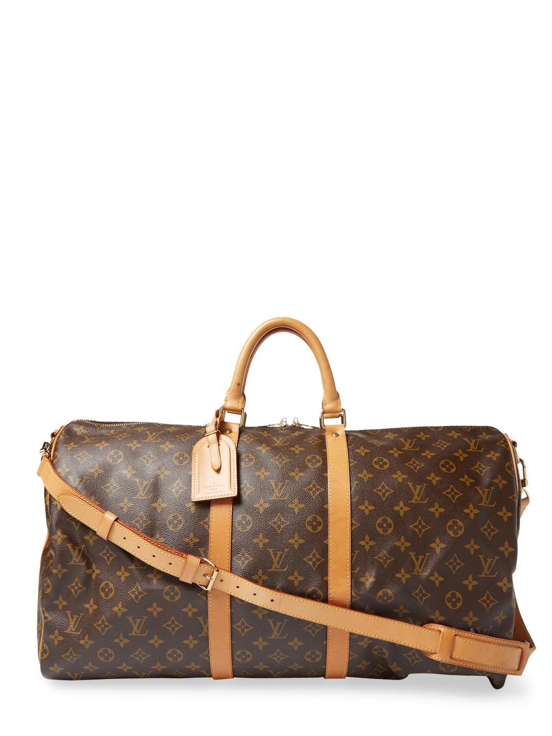 Louis Vuitton Vintage Leather Keepall 55 Bandouliere Monogram Canvas Duffel Travel Bag in Brown ...