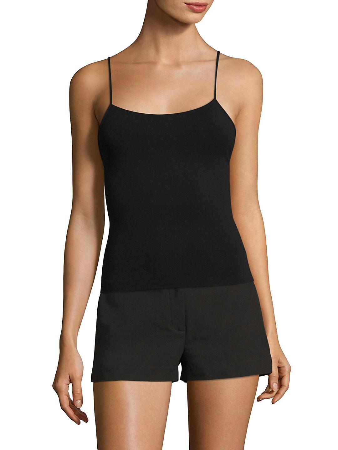 Theory Synthetic Spaghetti Strap Tank Top in Black Lyst