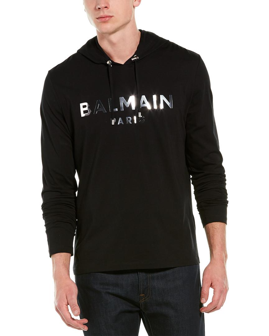 Balmain Cotton Logo Hoodie in Black for Men - Lyst