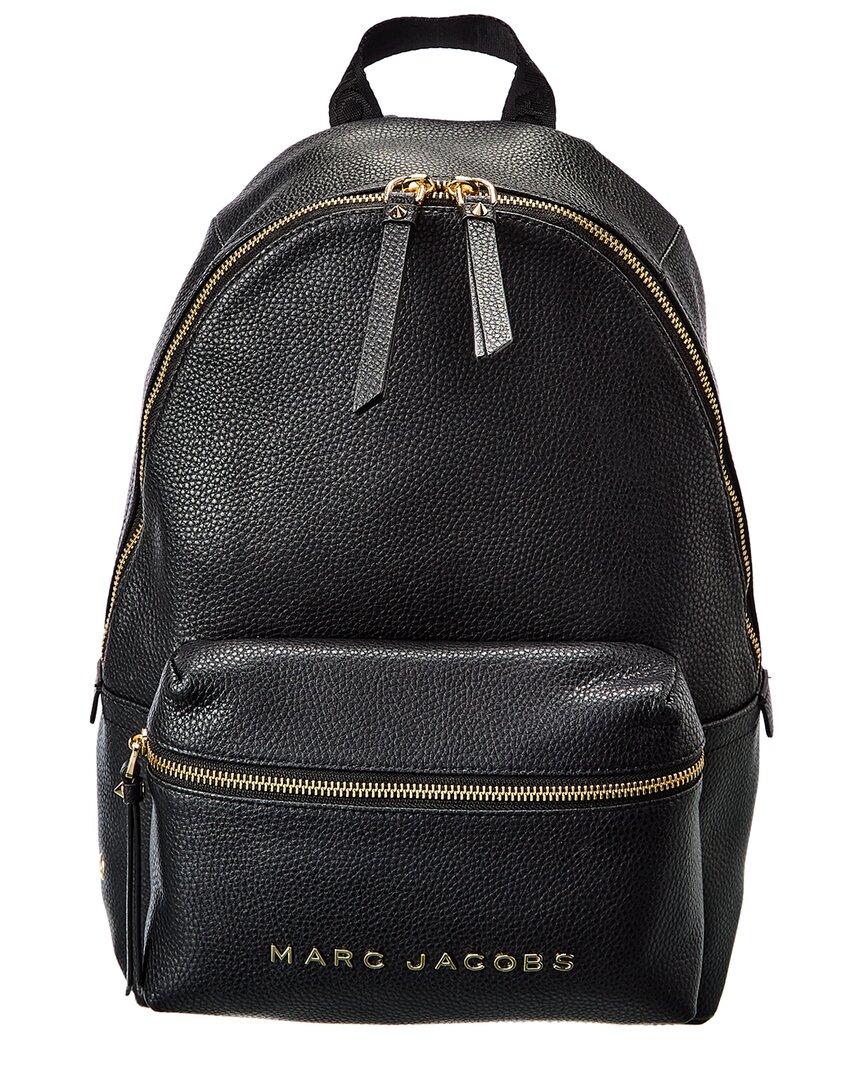 Marc Jacobs Signet Medium Black Logo Printed Leather Backpack