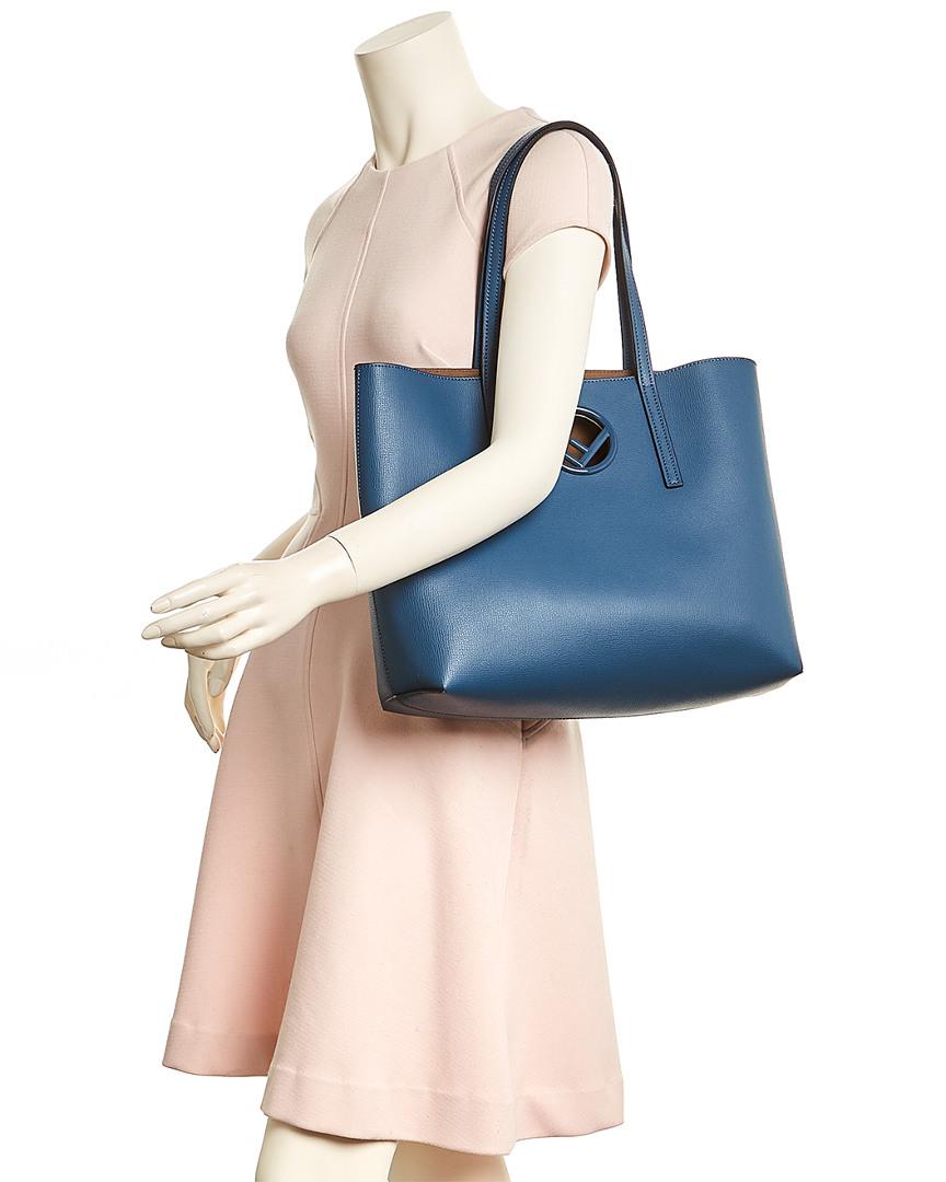 Fendi F Logo Leather Shopper Tote in Blue | Lyst