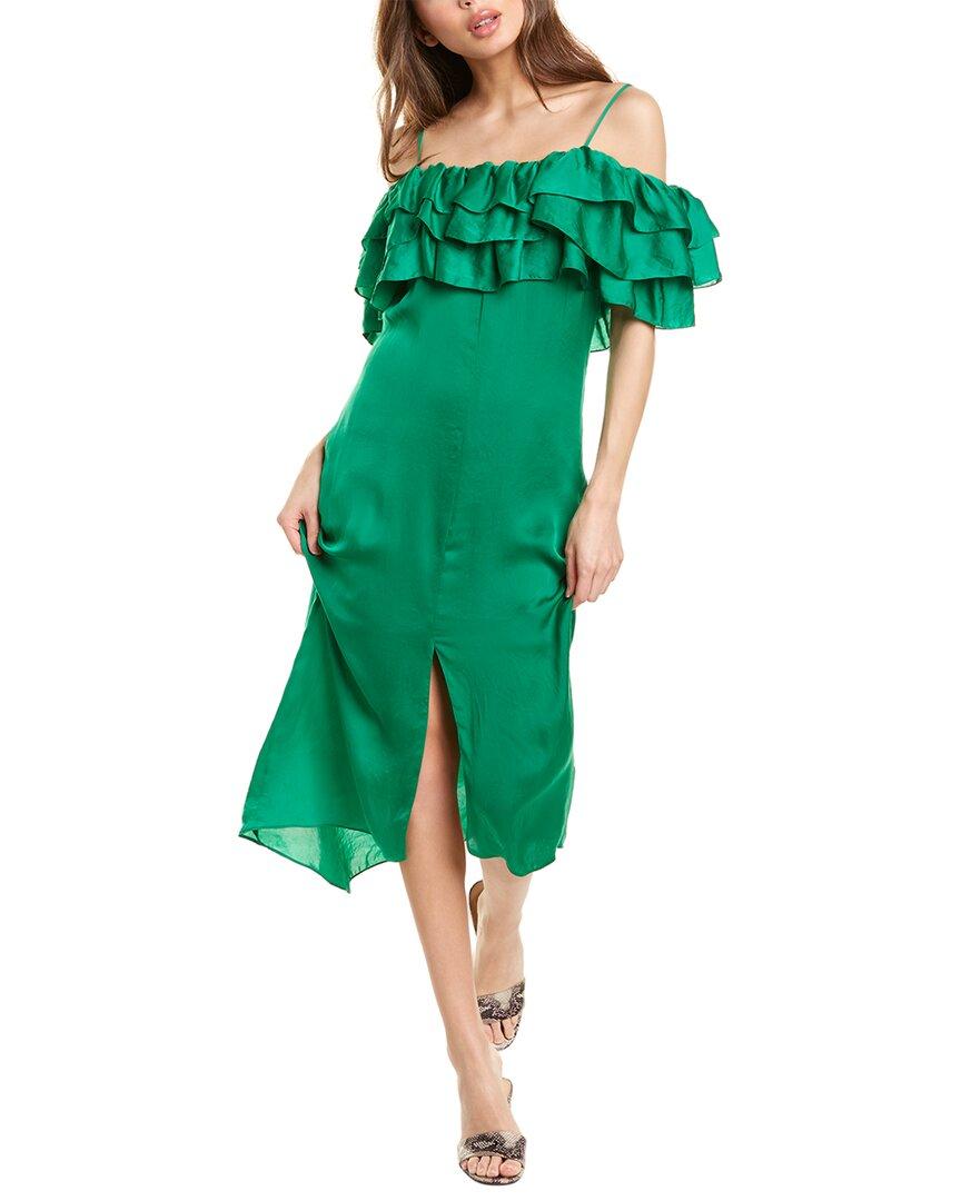 Maje Rovanta Ruffle Midi Dress in Green | Lyst