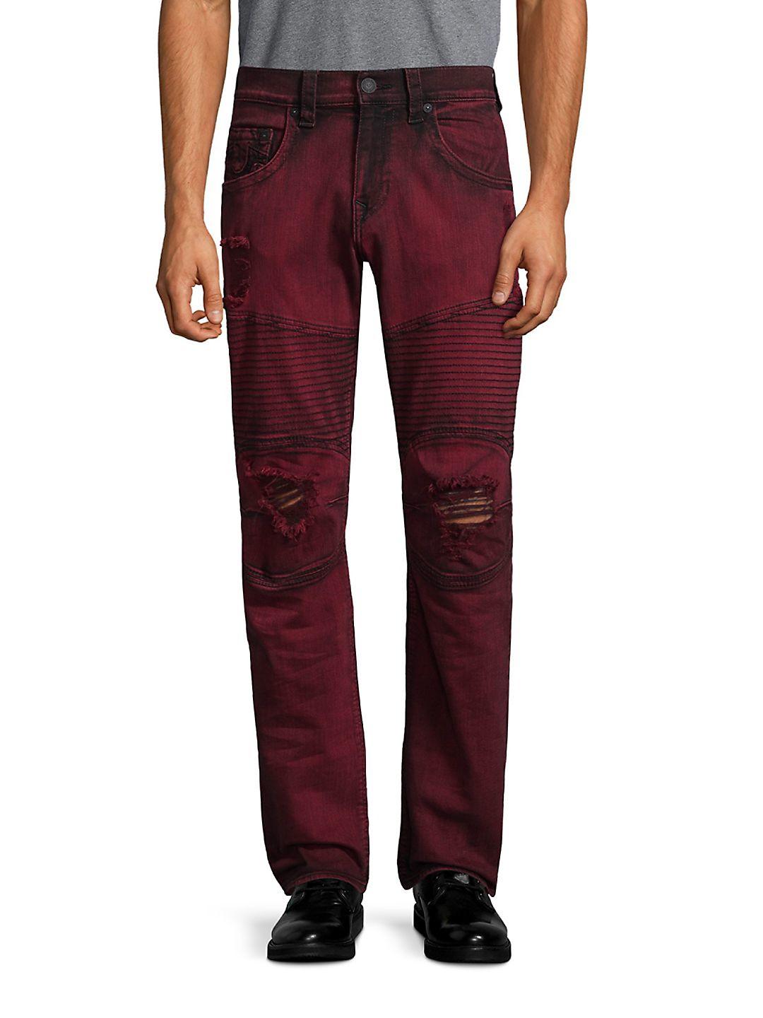 True Religion Moto Skinny Run-stitch Jeans in Red for Men | Lyst