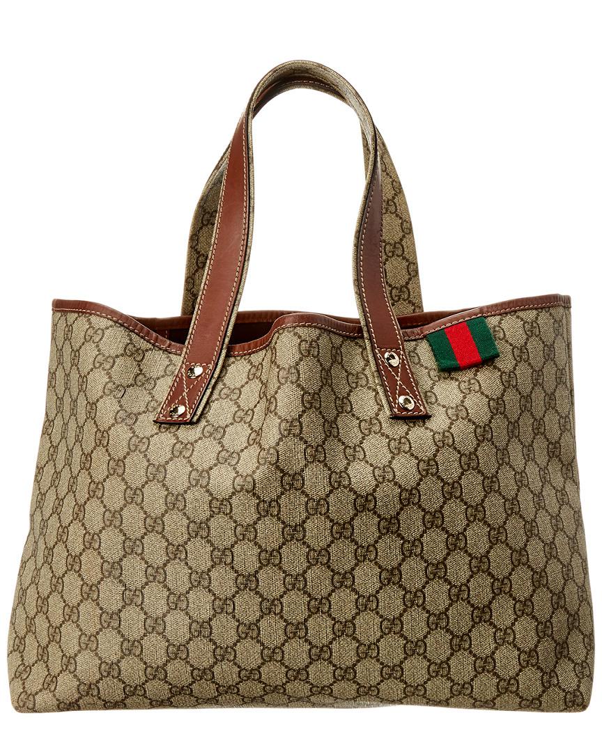 Authentic GUCCI Sherry Line Shoulder Tote Bag Canvas Leather Brown
