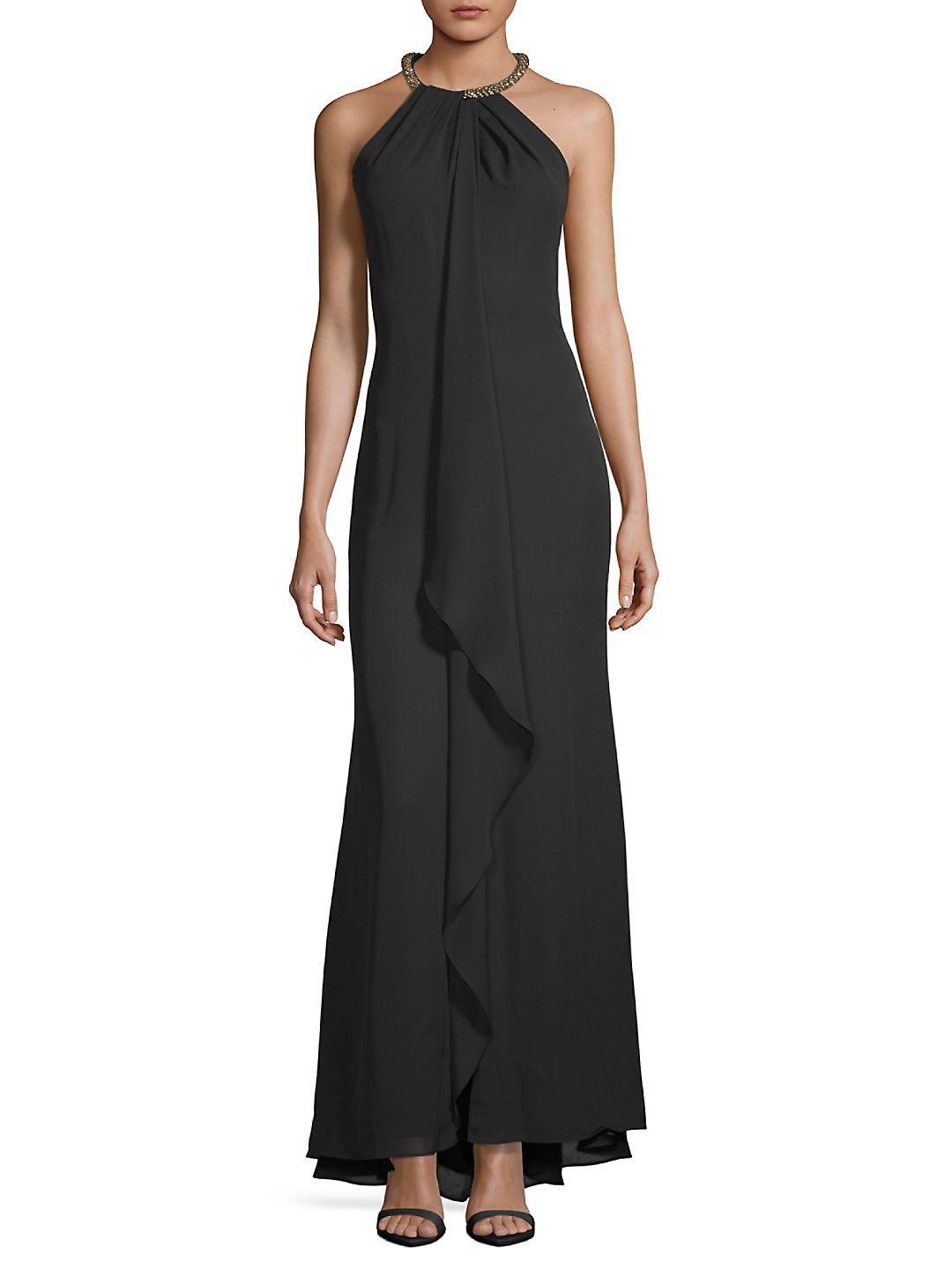 Calvin Klein Necklace Halter Gown in Black | Lyst