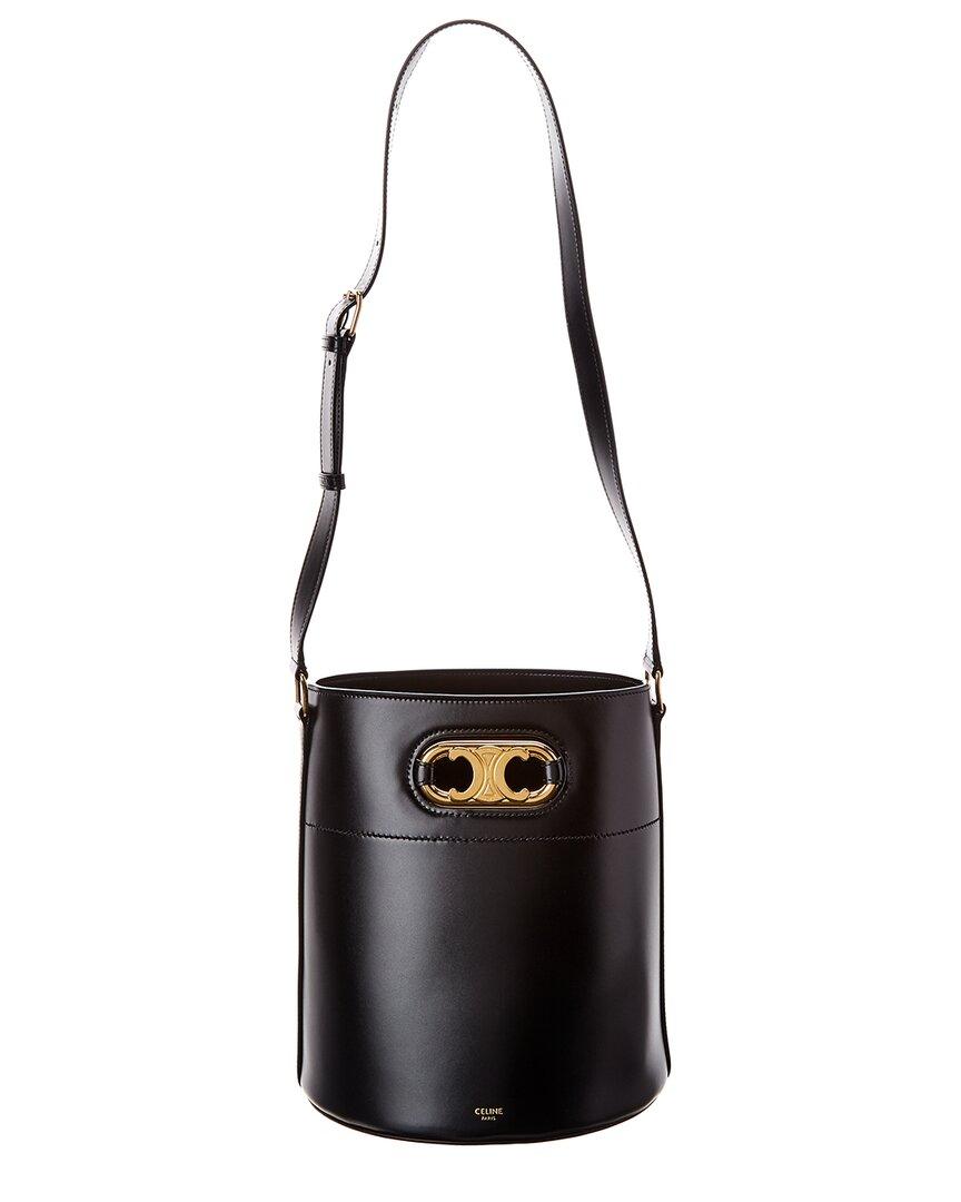 Celine Maillon Triomphe Leather Bucket Bag in Black | Lyst