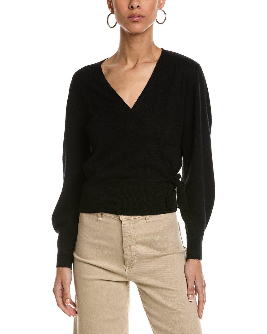 V Neck Black Cashmere Wrap Sweater Brodie Cashmere Arlie Cashmere