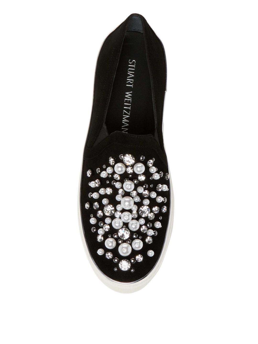 Stuart Weitzman Pearl & Crystal Slip-on Sneakers in Black | Lyst