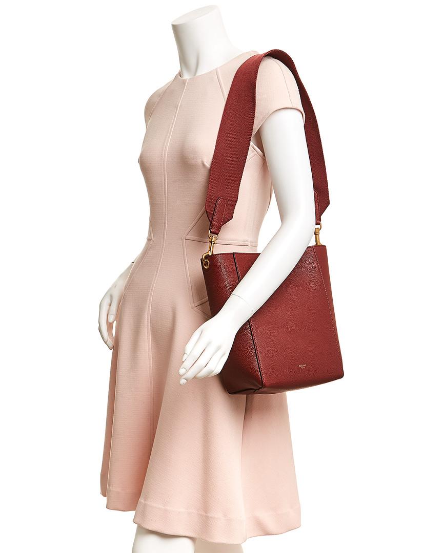 Celine Small Sangle Leather Bucket Bag in Red