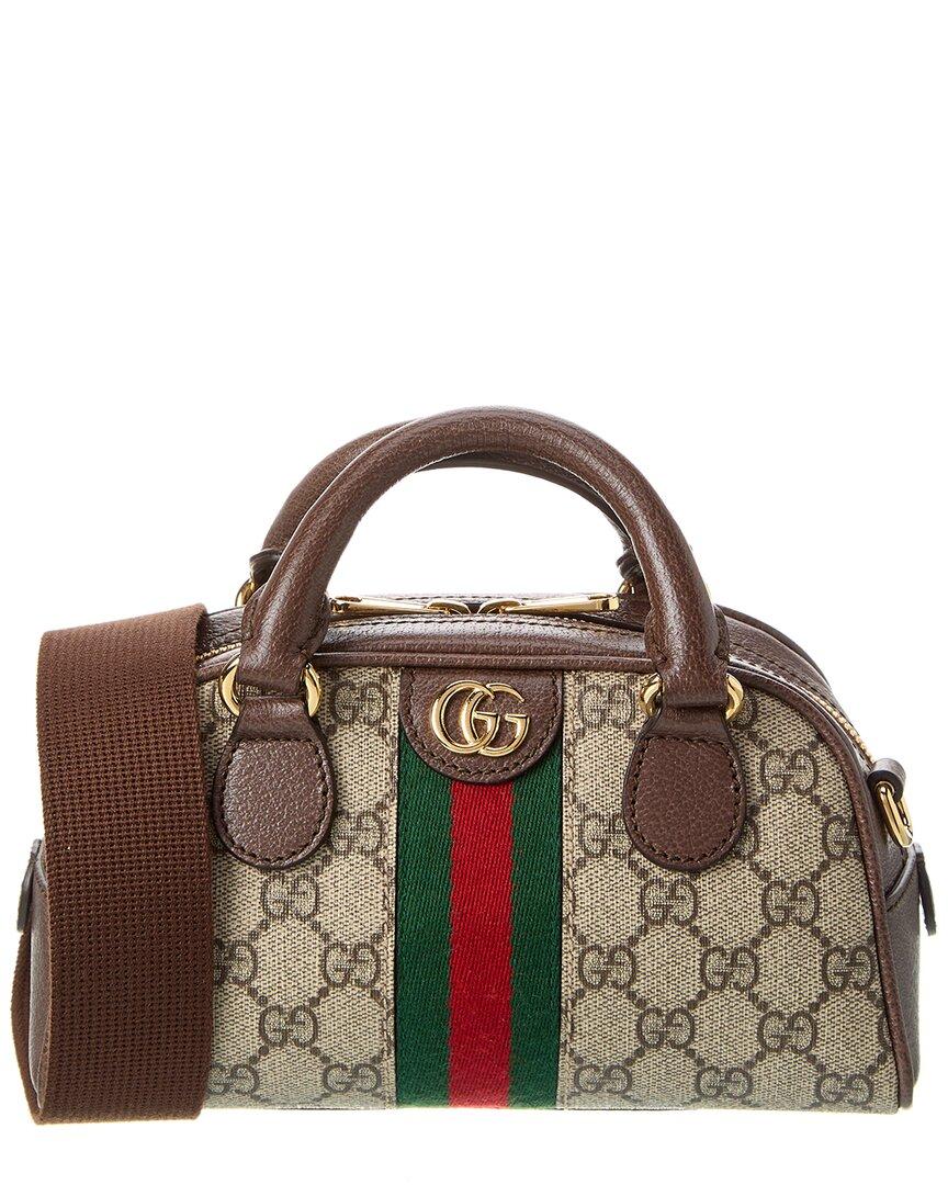 GUCCI GG Supreme mini textured leather-trimmed printed coated-canvas tote