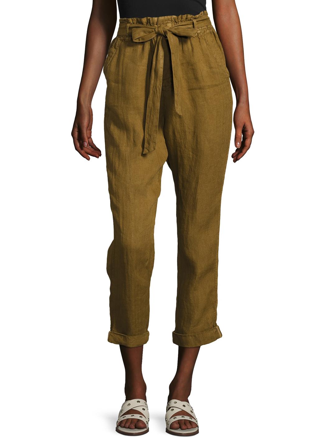 Paper Bag Linen Pant in Moss 