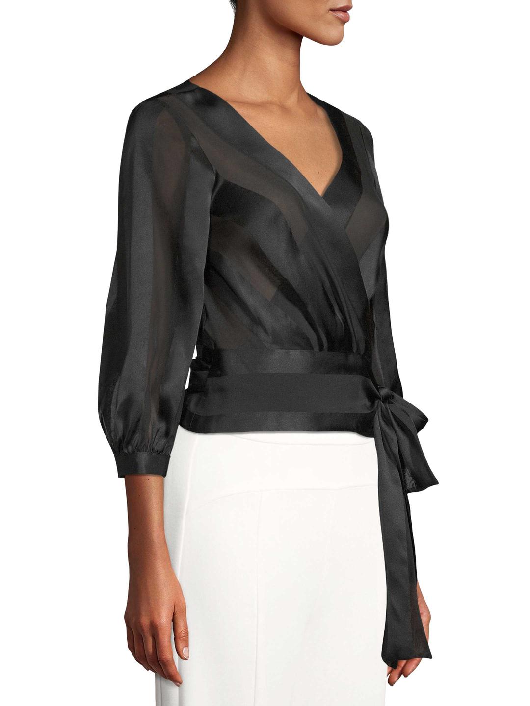 black satin wrap blouse