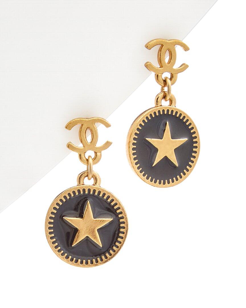Chanel Gold Tone Cc Star Drop Earrings In Yellow Gold Metallic Lyst
