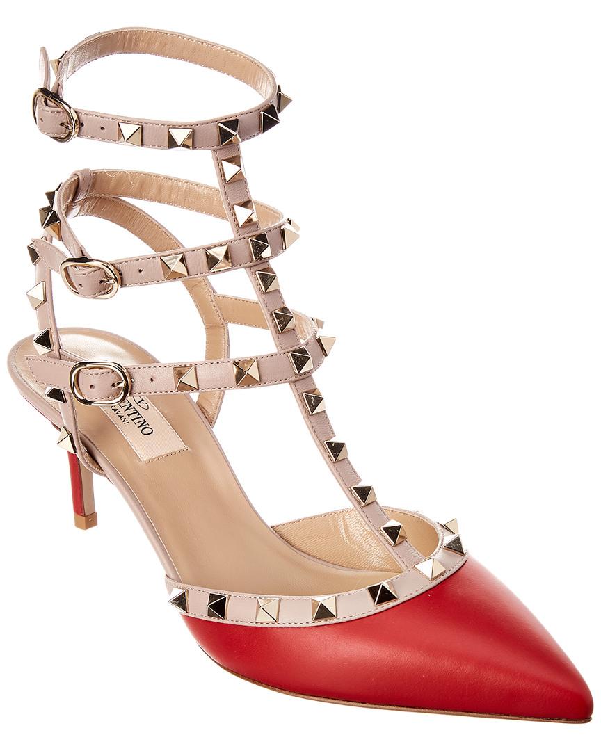 Valentino Rockstud Caged 65 Leather Strap Pump Red Lyst