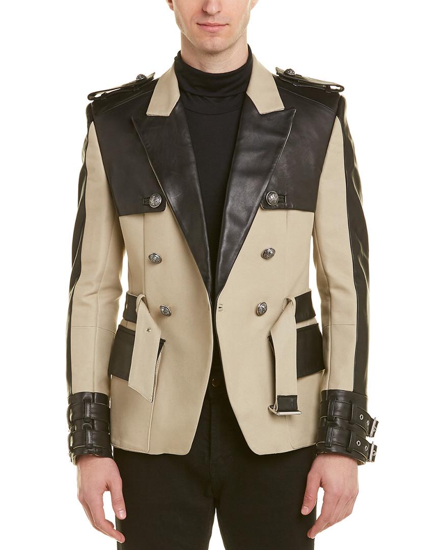 balmain leather coat