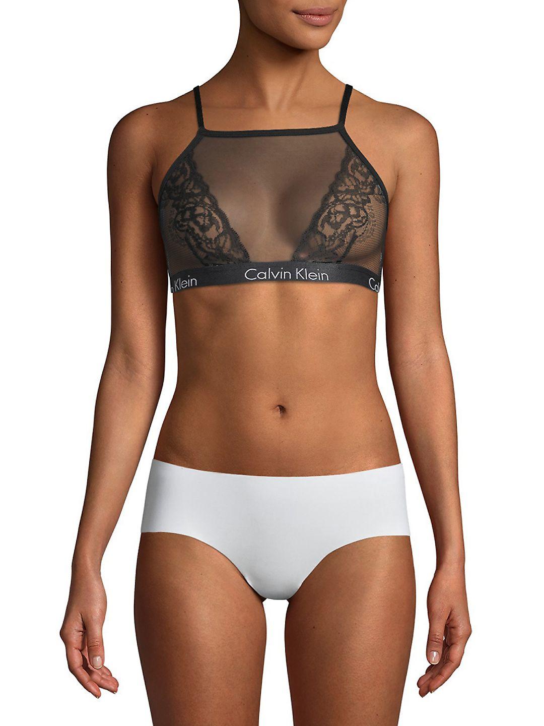 CALVIN KLEIN 205W39NYC Mesh And Lace Bralette in Black | Lyst