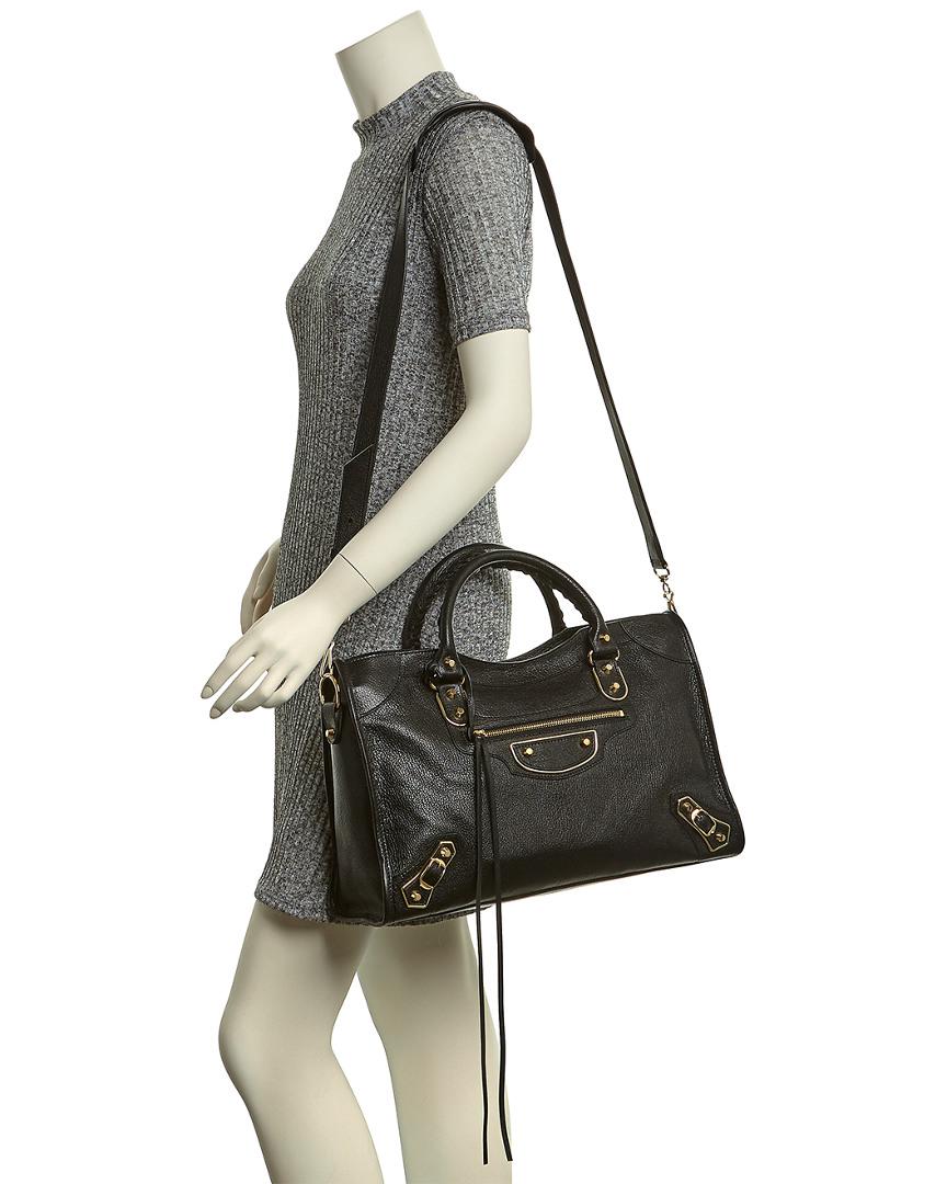Balenciaga Classic Gold Metallic Edge City Medium Leather Shoulder Bag in  Black | Lyst