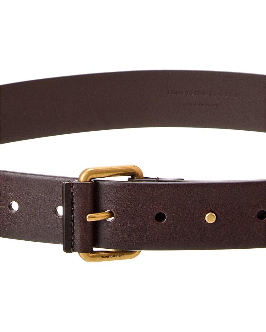 Saint Laurent Motorcycle Buckle Leather Belt in Brown | Lyst