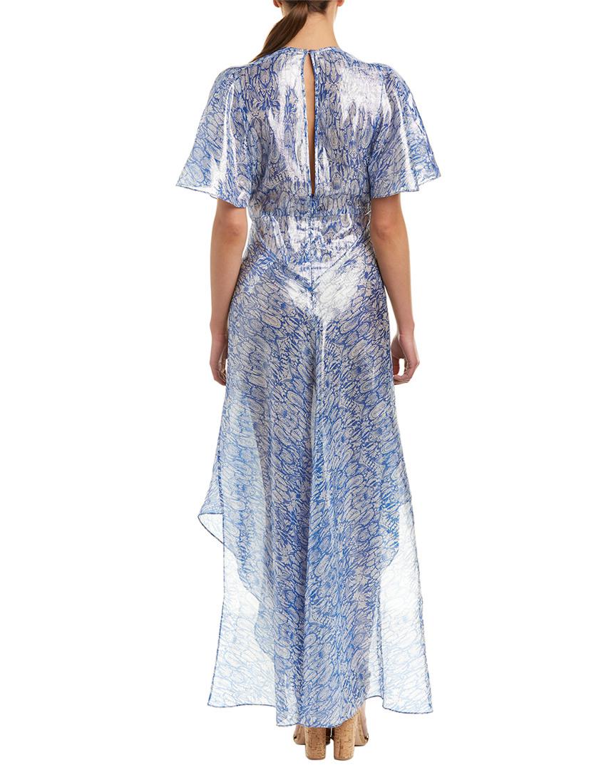 Maje Metallic Silk-blend Maxi Dress in Blue | Lyst