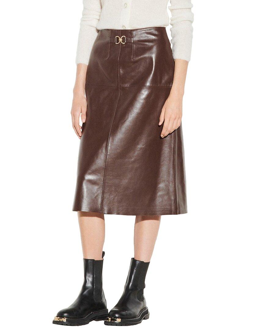 Sandro Leather Skirt in Brown | Lyst