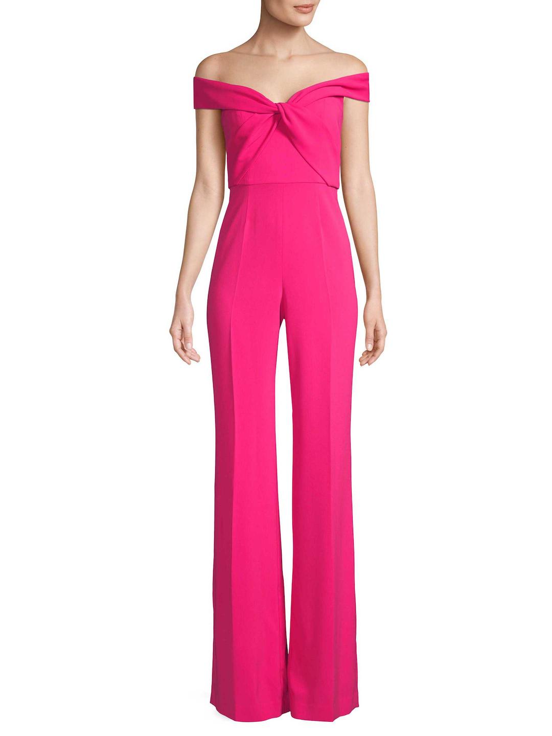 pink off the shoulder jumpsuit