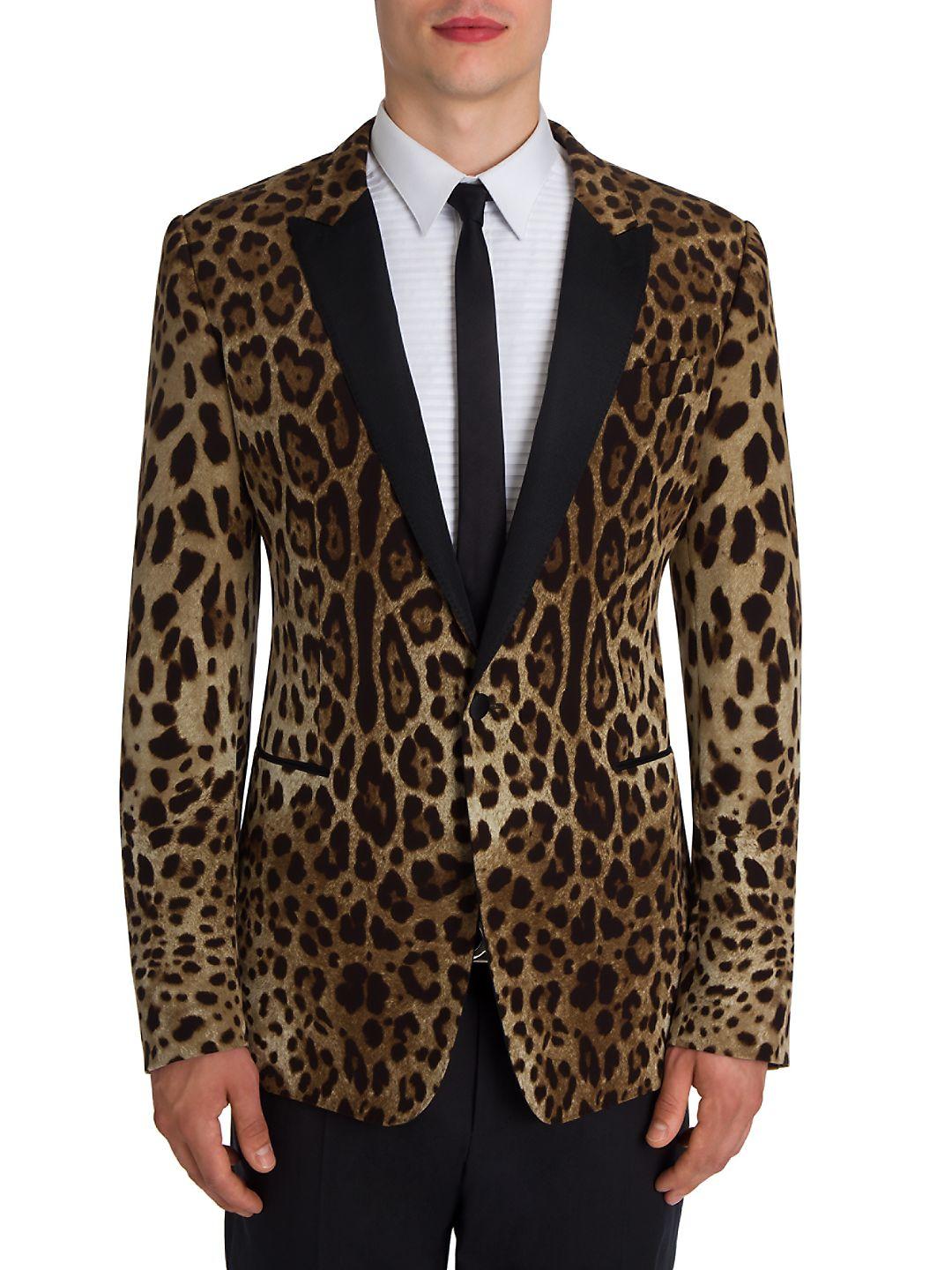 Dolce & Gabbana Silk Leopard Print Martini Jacket in Brown for Men - Lyst