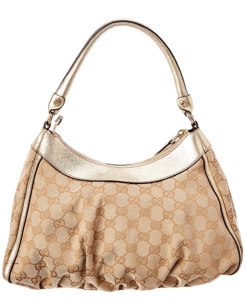 Gucci Gold GG Canvas & Leather D-ring Hobo Bag