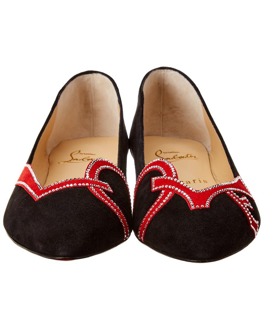 Christian Louboutin Love Strassy Suede Flat in Black - Lyst