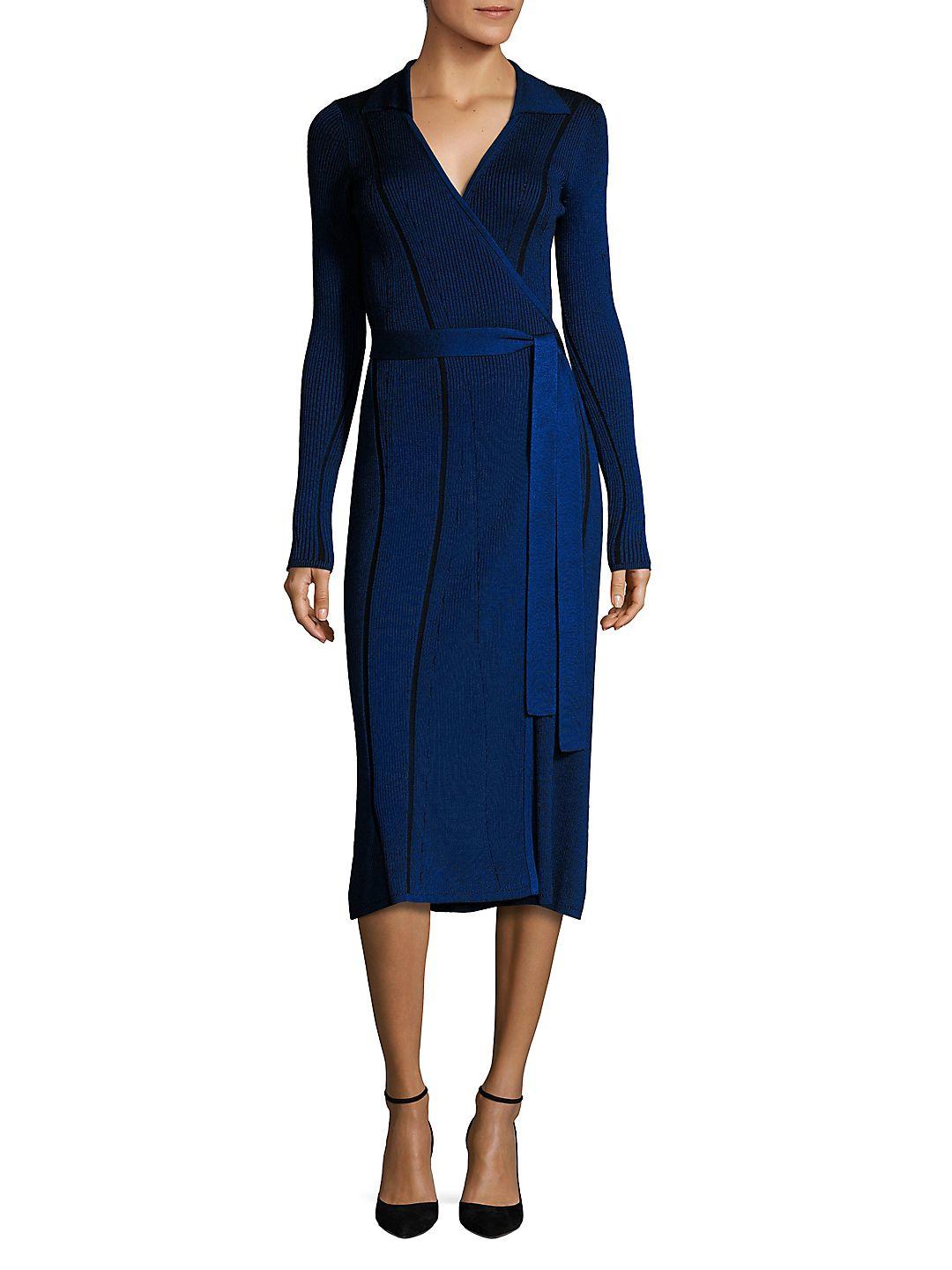 Diane von Furstenberg Merino Wool \u0026 Silk Blend Wrap Dress in French Blue  (Blue) | Lyst