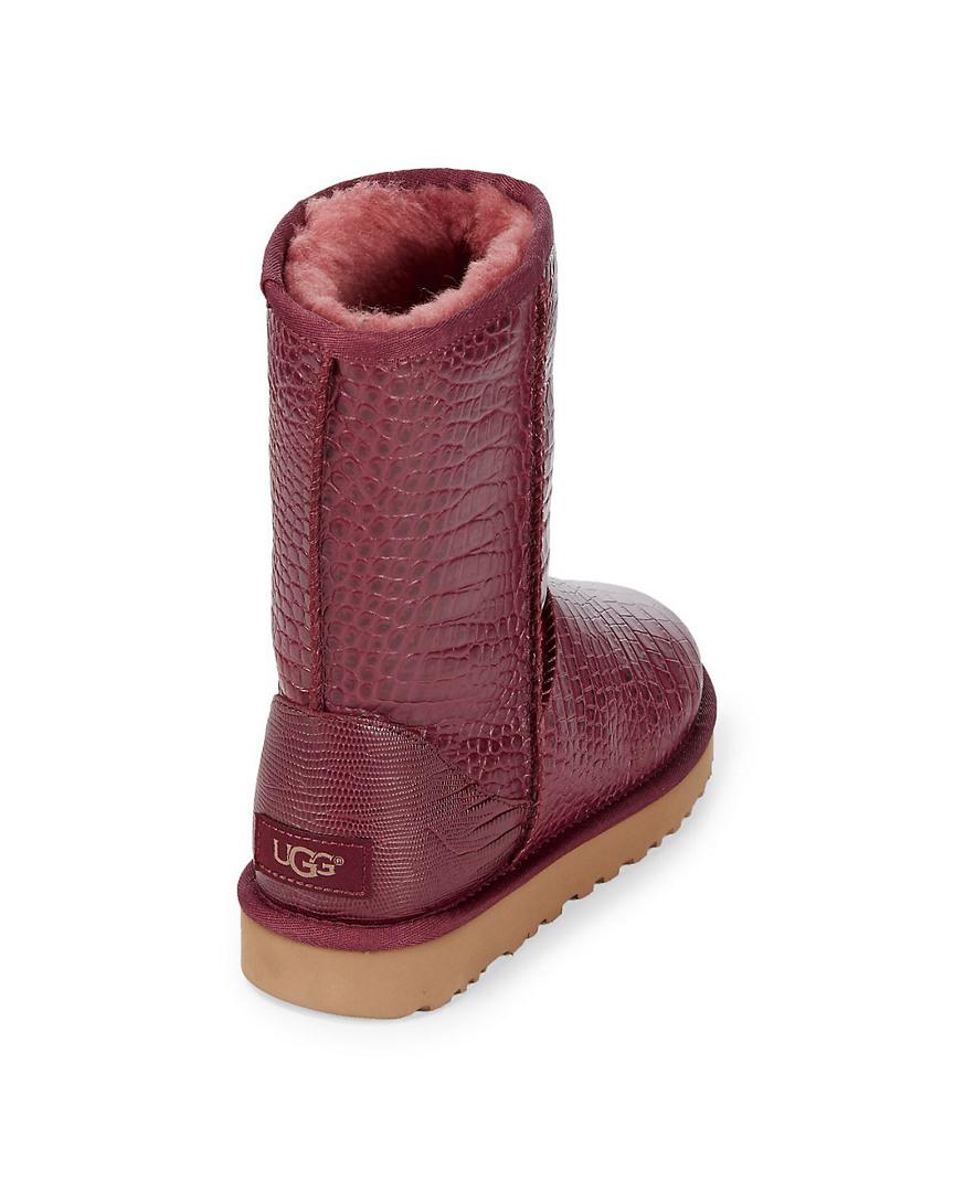 UGG Leather Classic Short Crocodile Embossed Boot in Red - Lyst