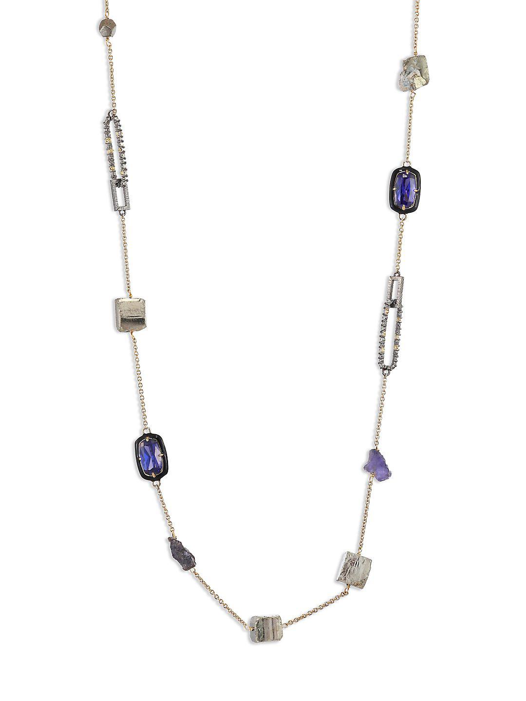 Alexis Bittar Two Tone Crystal Encrusted Mixed Stone Station Necklace 