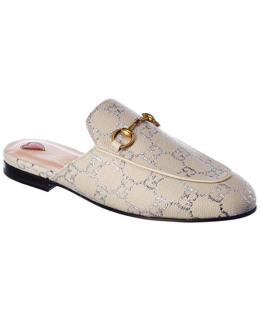 Gucci Princetown GG Canvas Slipper in White | Lyst