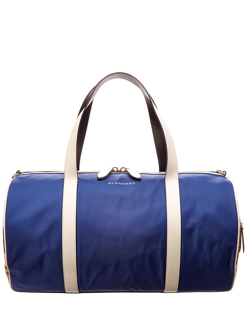 Burberry Medium Colorblocked Vintage Check Canvas & Leather Duffel Bag in Blue for Men - Lyst