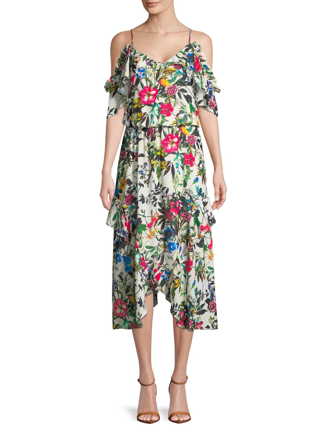 parker ruffle midi dress