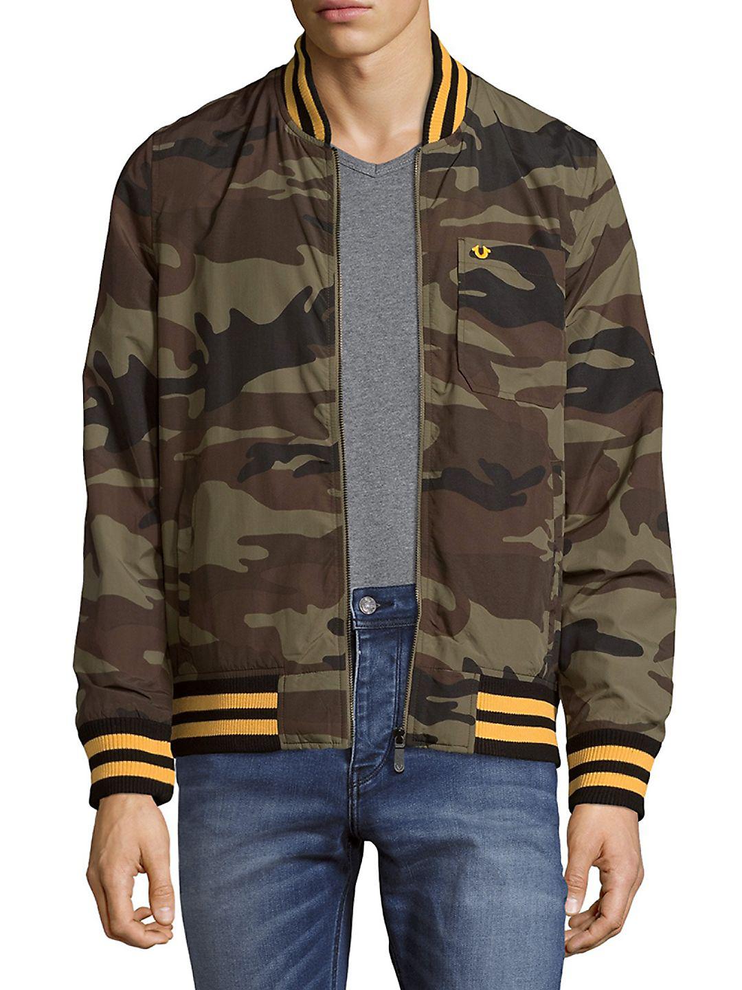 true religion camo bomber jacket