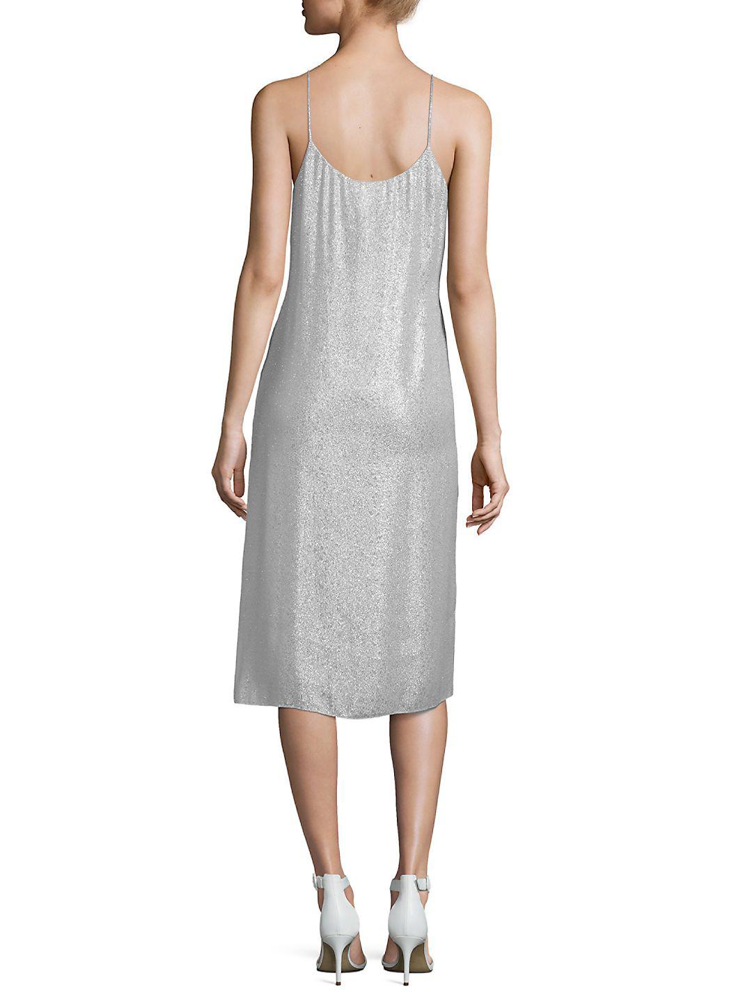 silver slip dress midi