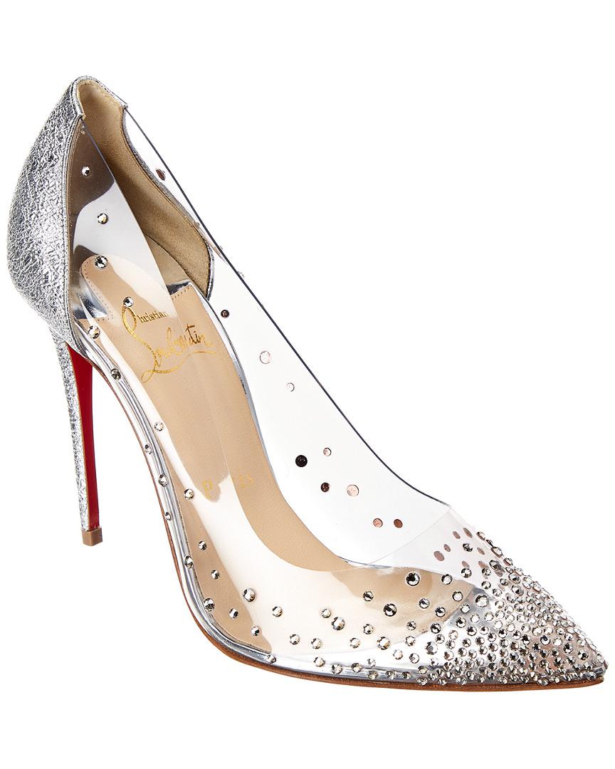 clear embellished pumps