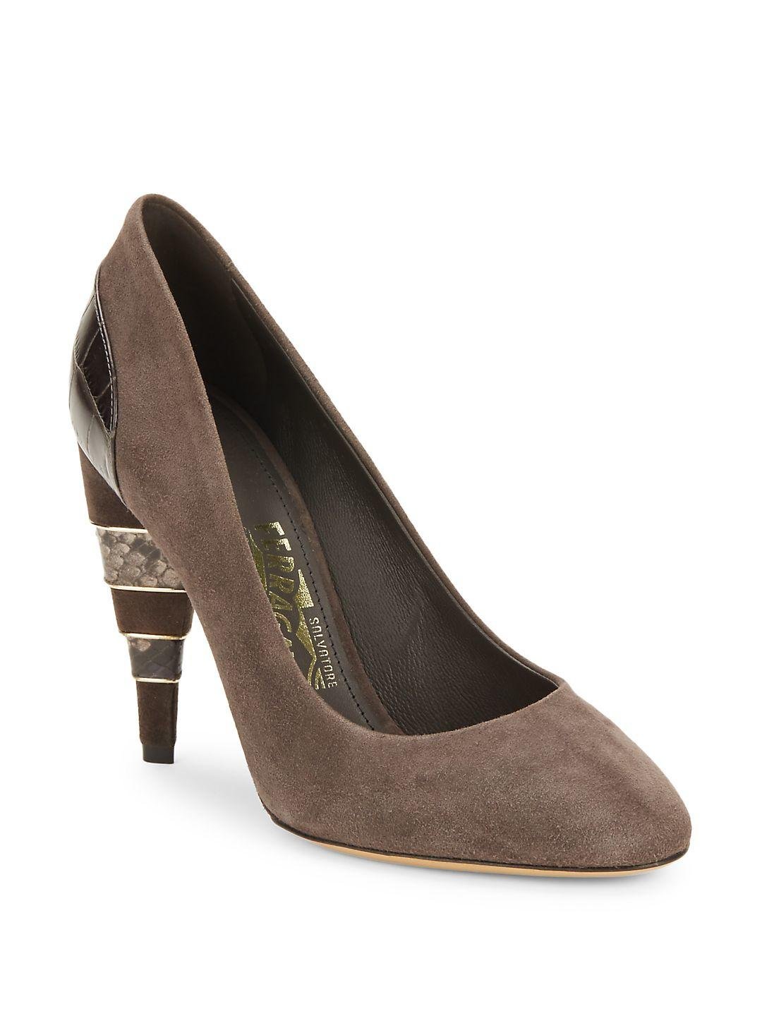 Ferragamo Like Leather Stiletto Pumps in Graphite (Brown