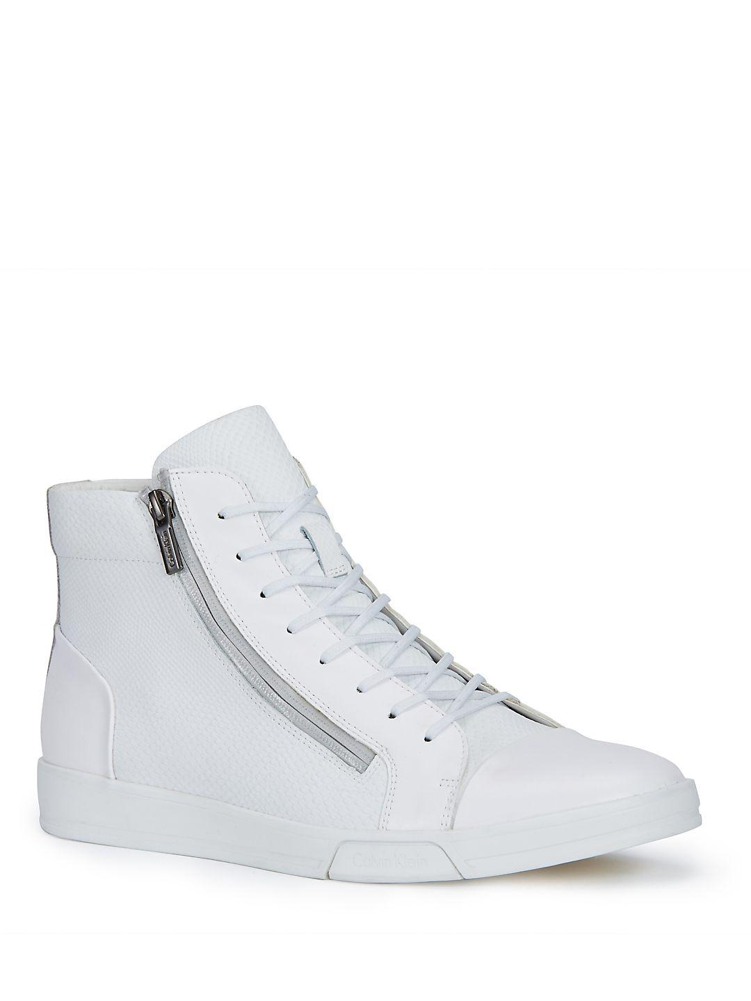 Calvin Klein Berke Embossed Leather Sneakers in White for Men | Lyst