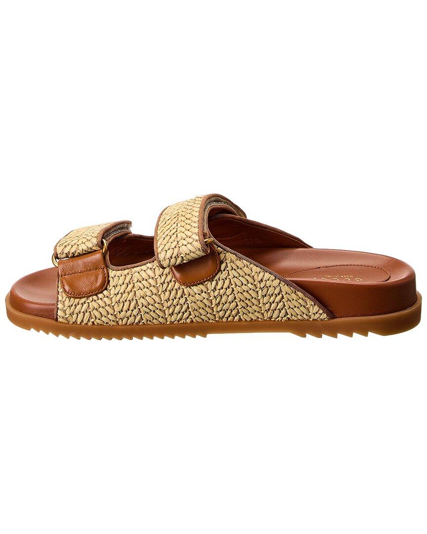 Gucci Double G Plaque Raffia Sandal in Brown Lyst UK