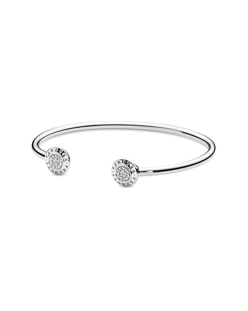 PANDORA Silver Cz Logo Open Bangle Bracelet in White | Lyst