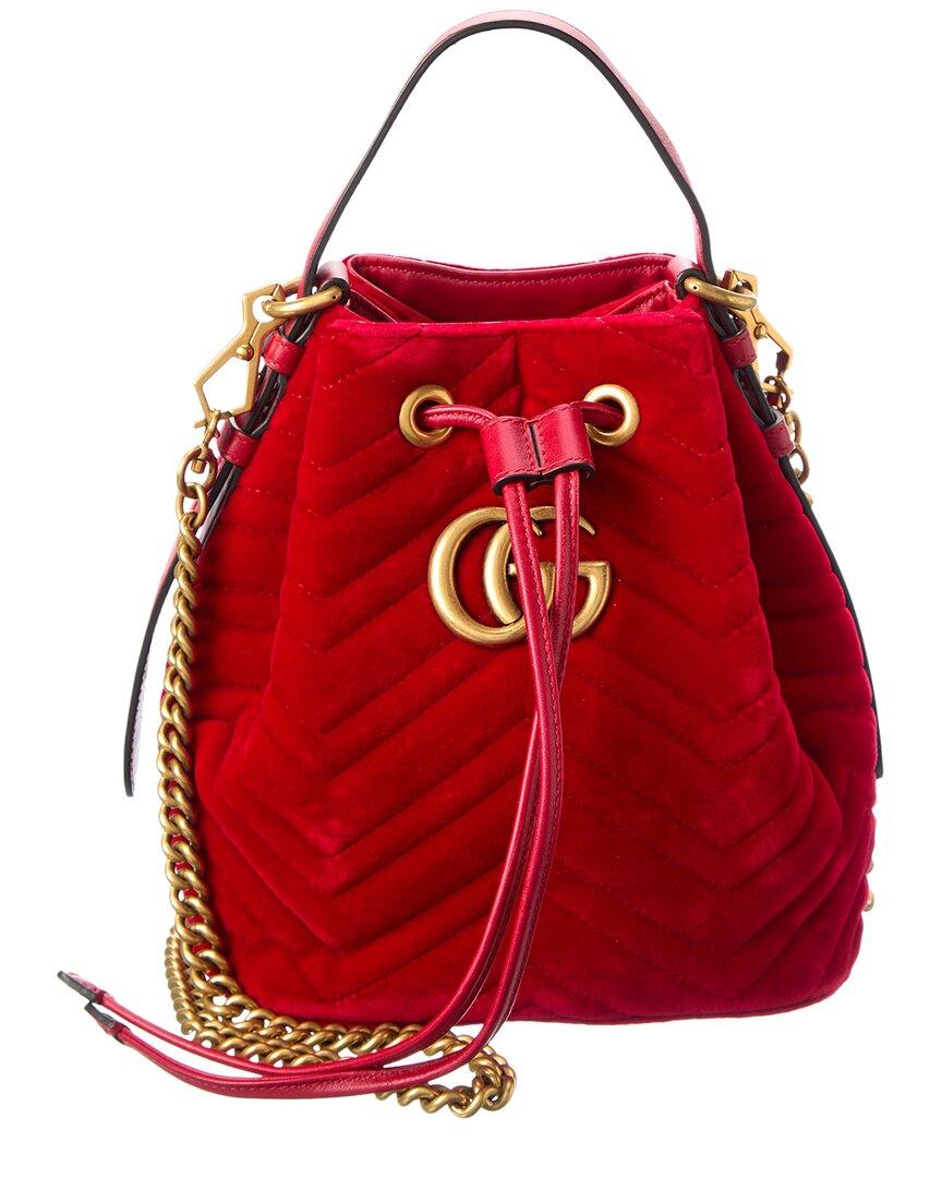 Gucci GG Velvet & Leather Bucket Bag in Red Lyst