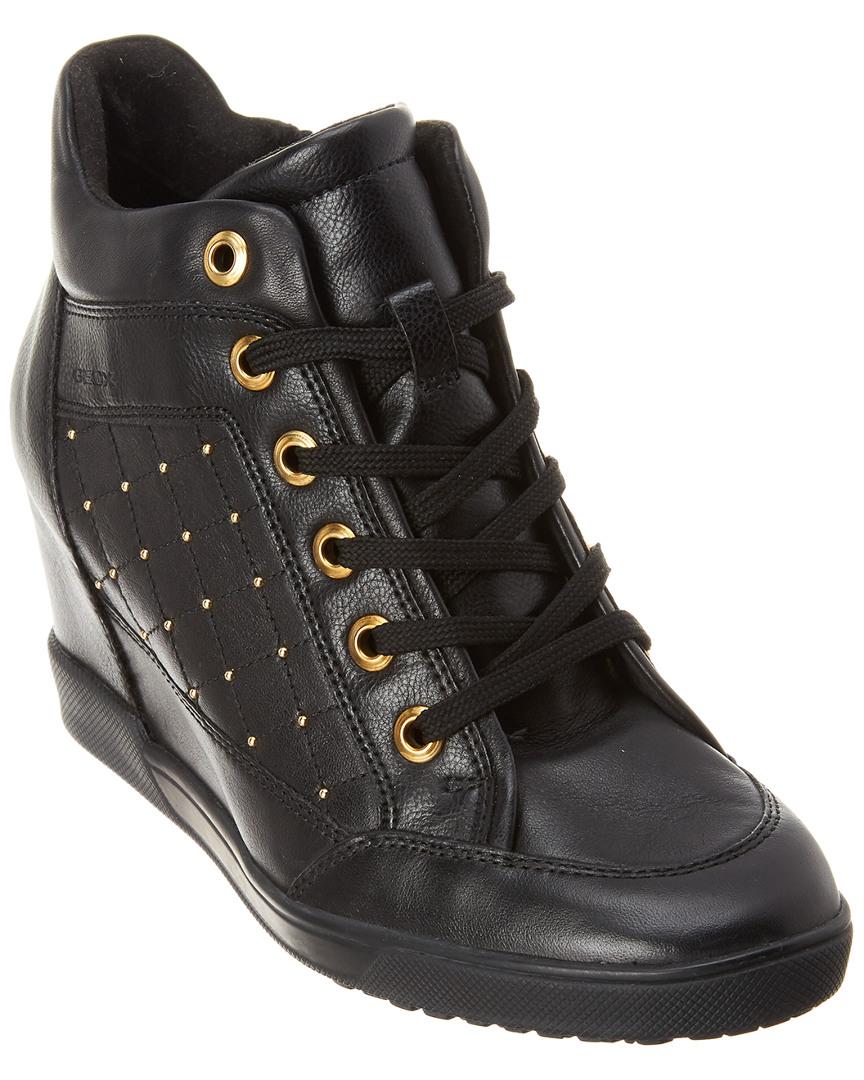 Geox D Carum Leather Wedge Sneaker in Black | Lyst