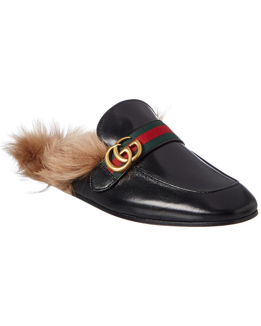 Gucci Princetown Leather Slipper With Double G in Black Leather 