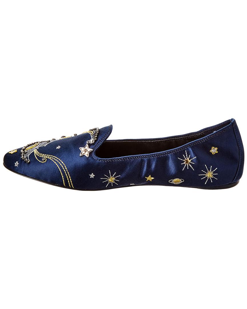 NEW Tory Burch Satin Olympia Embroidered Loafer Celestial Moon Star Flats  Shoe 7 