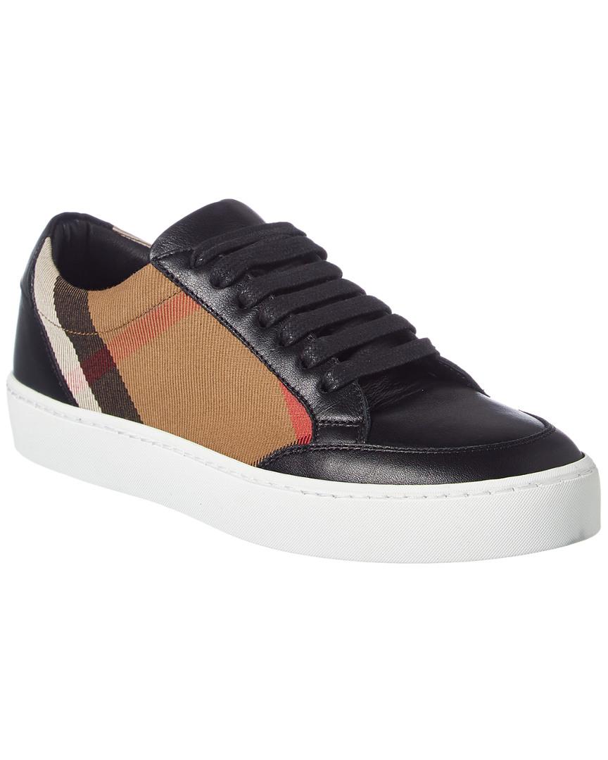 burberry salmond leather and cotton sneakers