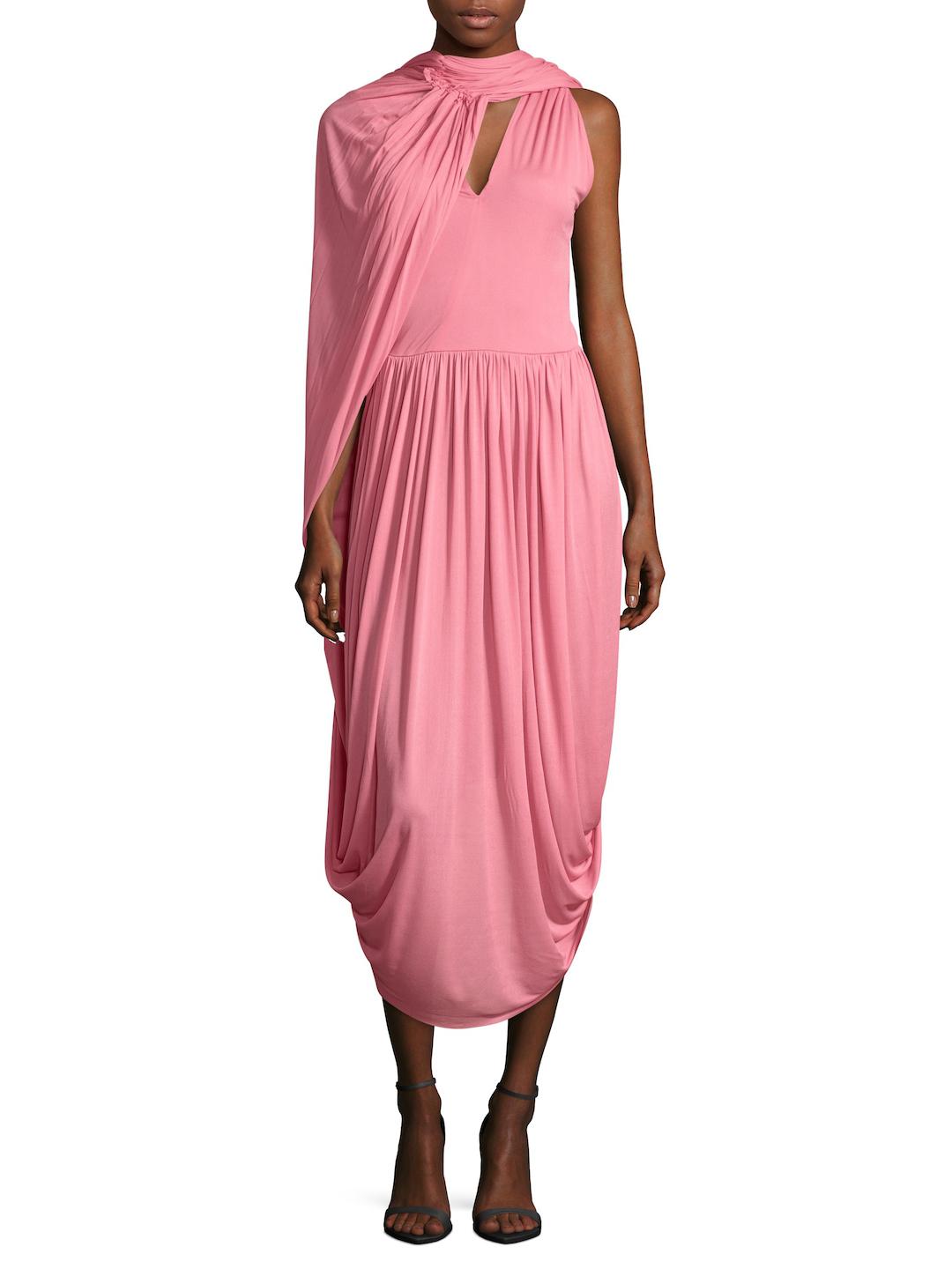 Celine Silk Draped Midi Dress in Pink | Lyst