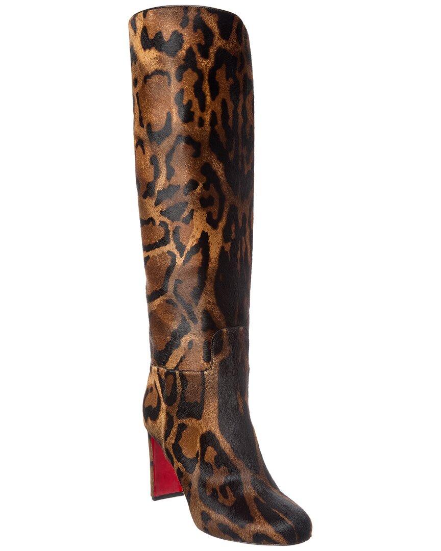Christian Louboutin Loo Botta 85 Haircalf Knee-High Boot in Brown
