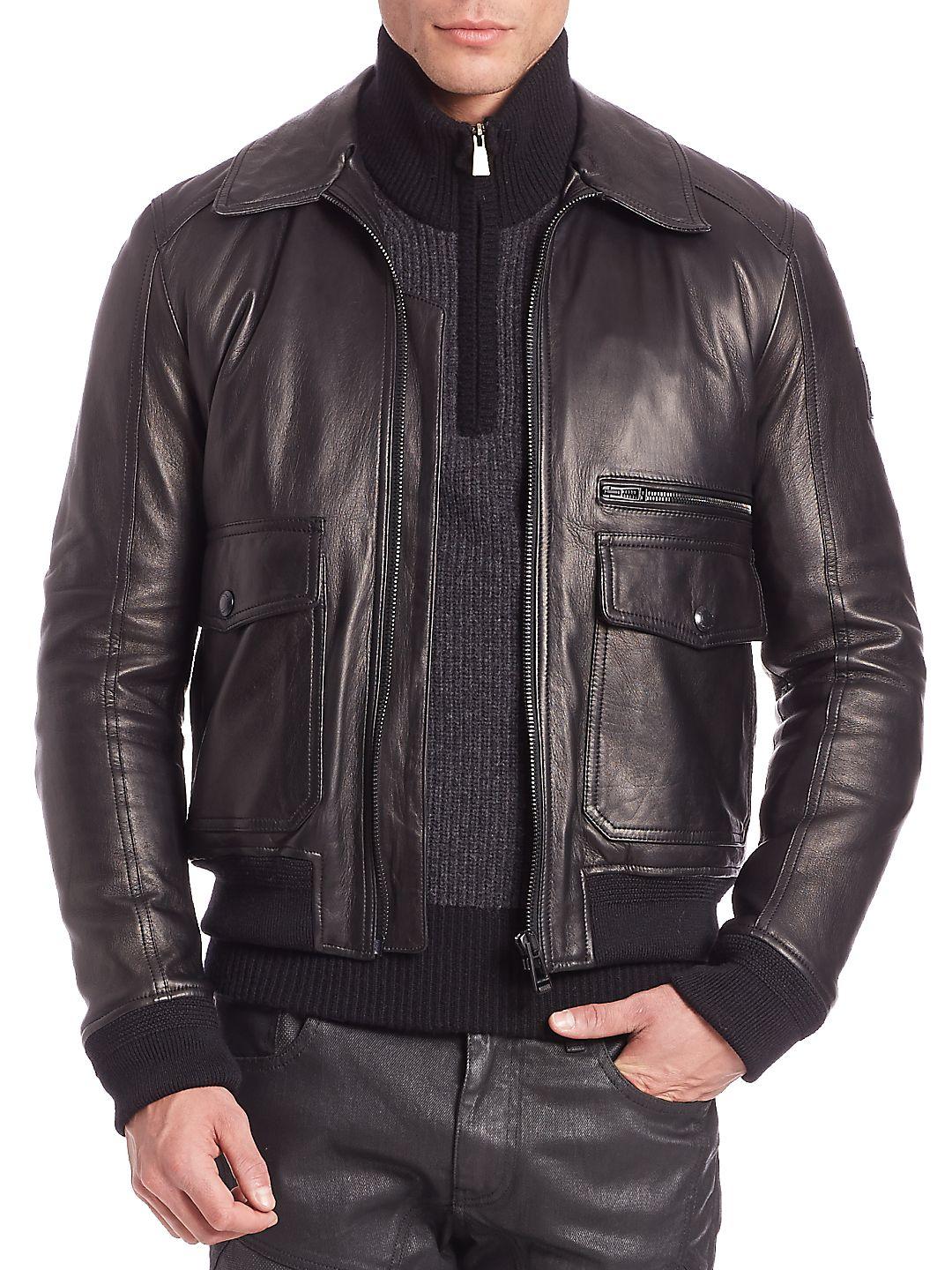 Belstaff Hallington Leather Bomber Jacket in Black for Men - Lyst